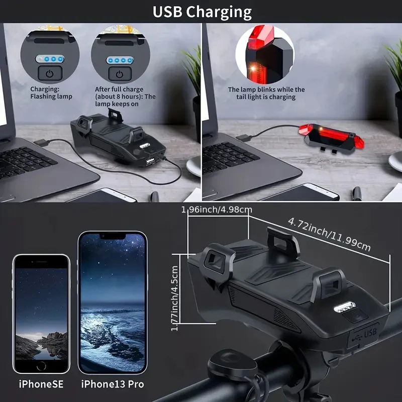 Multi Use Phone Holder - Phone Charger, Light and Horn - Image 4