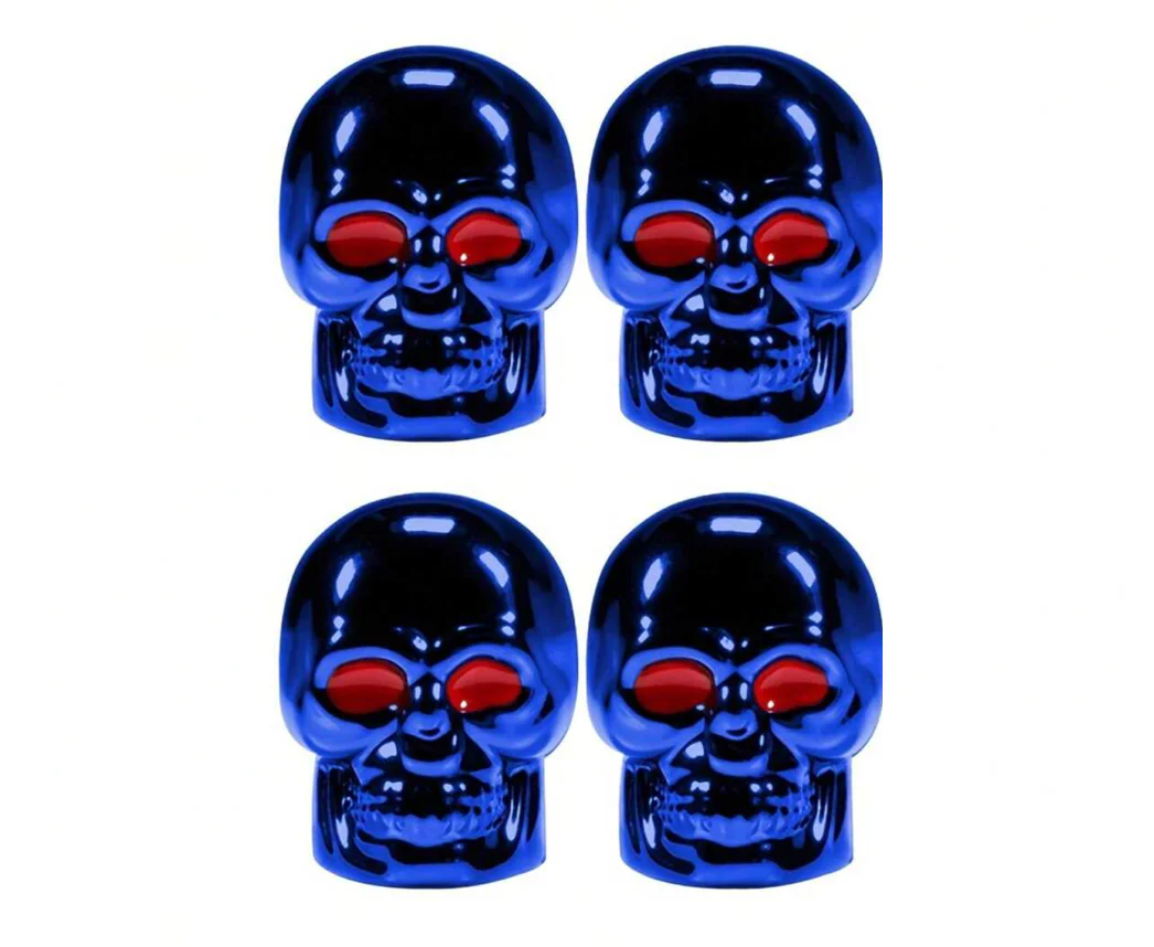 Set Of 4 Valve Dust Caps Blue Skull