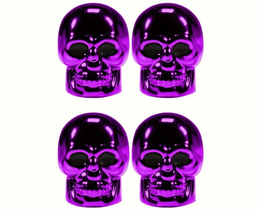 Set Of 4 Valve Dust Caps Purple Skull
